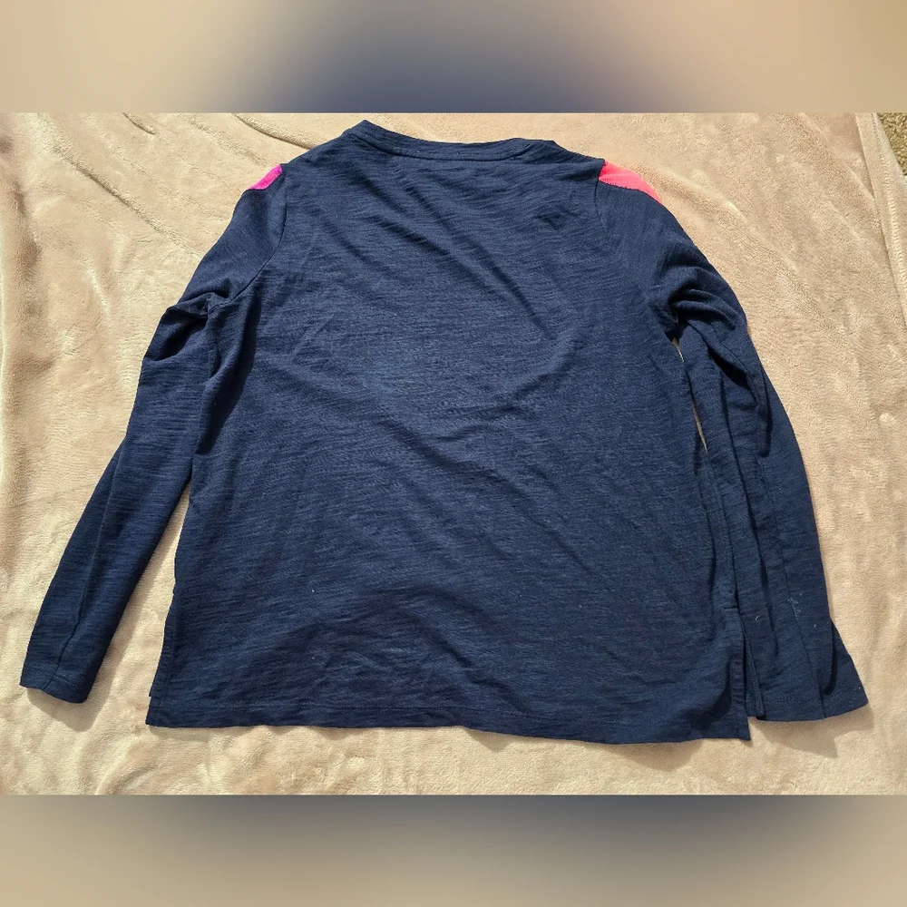 Lisa Todd Mesh On Navy Long Sleeve Cotton Top Size Small - Picture 8 of 11